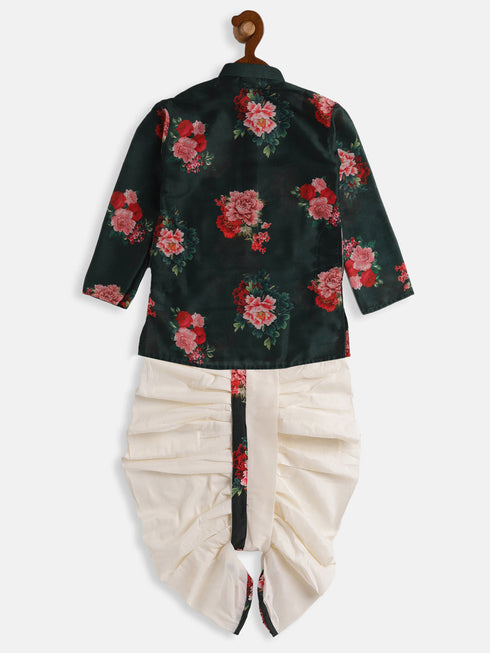 Vastramay SISHU Boys Multicolor-Base-Green Cotton Blend Kurta and Dhoti Set